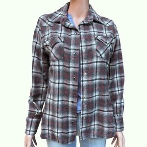 Pendleton Grey Plaid Button-Up Wool Flannel Fitted Shirt Medium